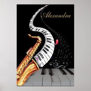 Music Note Saxophone Personalised Piano  Poster