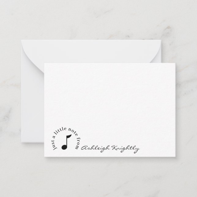 Music Note Script Name Black White Personalised Card (Front)