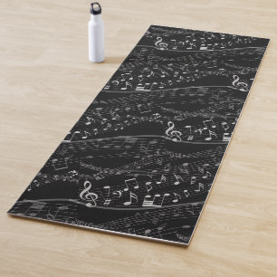 Music Note Sheet Music Black Grey Yoga Mat