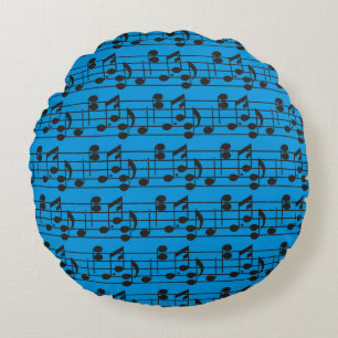 Music Note Sheet Pattern blue Round Cushion