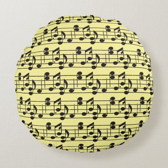 Music Note Sheet Pattern yellow Round Cushion (Front)