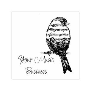 Music Note Singing Song Bird Business Name Self-inking Stamp