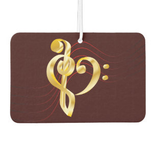 Music note stave and heart violin and bass clef car air freshener