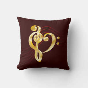 Music note stave and heart violin and bass clef cushion