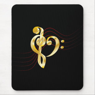 Music note stave and heart violin and bass clef mouse pad
