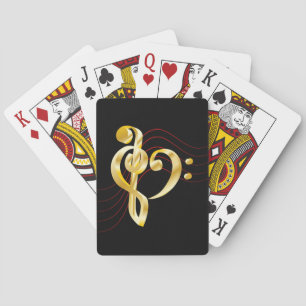 Music note stave and heart violin and bass clef playing cards