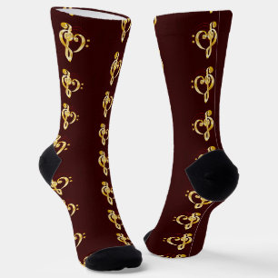 Music note stave and heart violin and bass clef socks