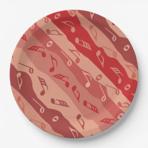 Music Note Stripes Red Paper Plate
