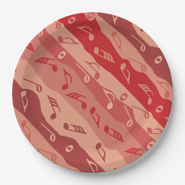 Music Note Stripes Red Paper Plate (Front)