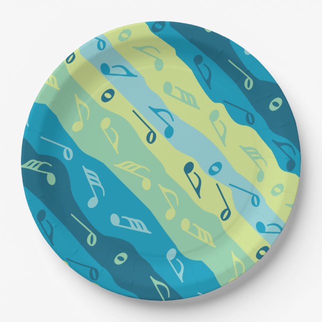 Music Note Stripes Red Paper Plate (Front)