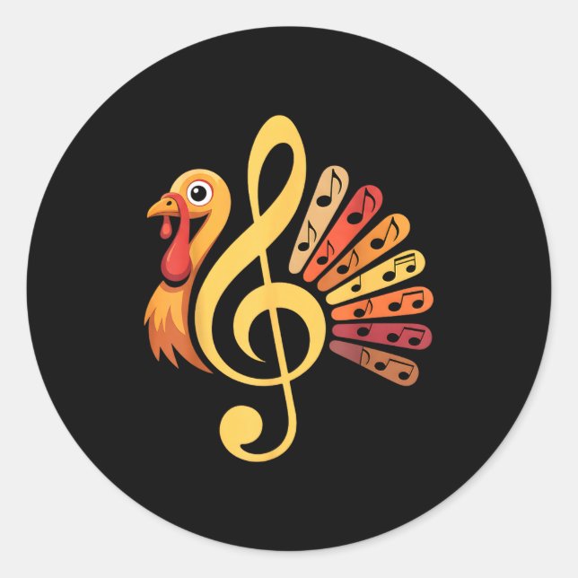 Music Note Symbol Turkey Teacher Fall Thanksgiving Classic Round Sticker (Front)