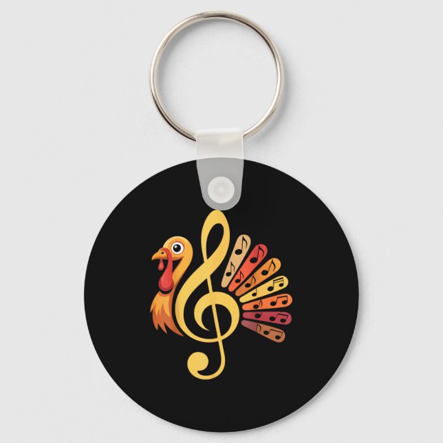 Music Note Symbol Turkey Teacher Fall Thanksgiving Key Ring (Front)