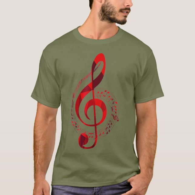Music Note Treble Clef Red Tones Musical Symbol T-Shirt (Front)