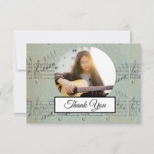 Music Note Vintage Pattern Music Musician Photo Thank You Card