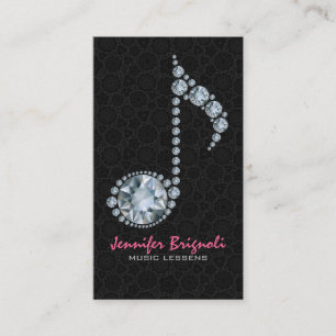 Music Note White Diamonds Over Black Business Card