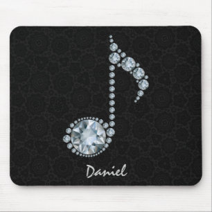 Music Note White Diamonds Over Black Mouse Pad