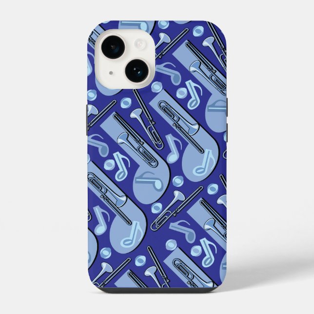 Music Noted Trombone BluePattern iPhone Case (Back)