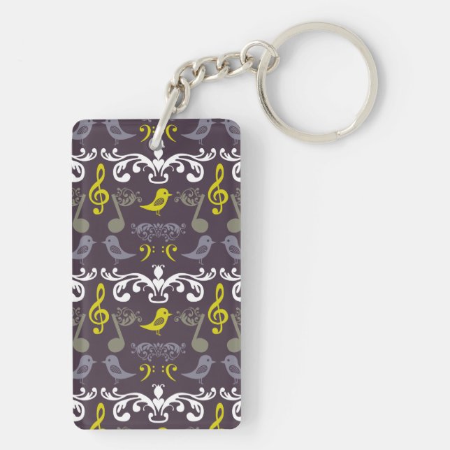 Music Notes and Birds Key Ring (Back)