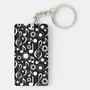 Music Notes and Clefs White & Black Musician Gift Key Ring
