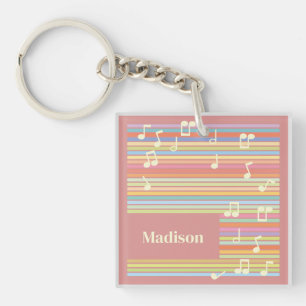 Music Notes and Colourful Stripes - Singer Musicia Key Ring