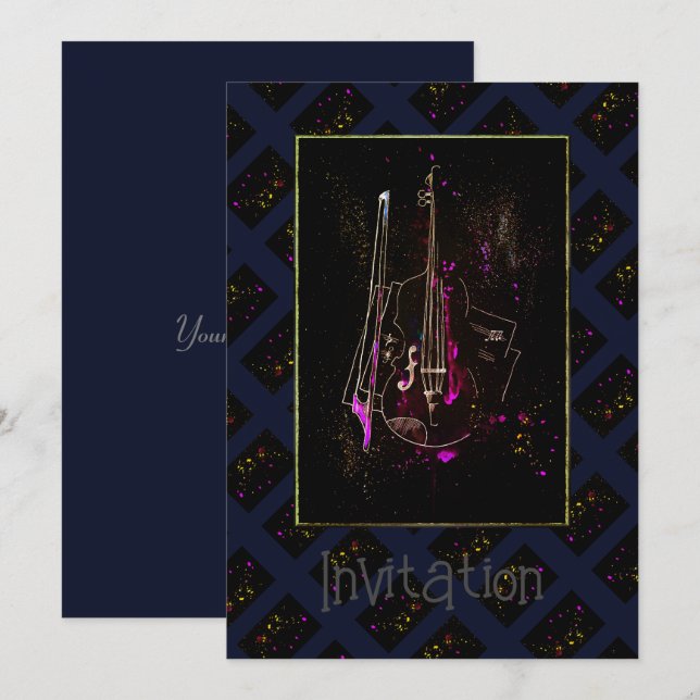 Music Notes And Double Bass Invitation (Front/Back)