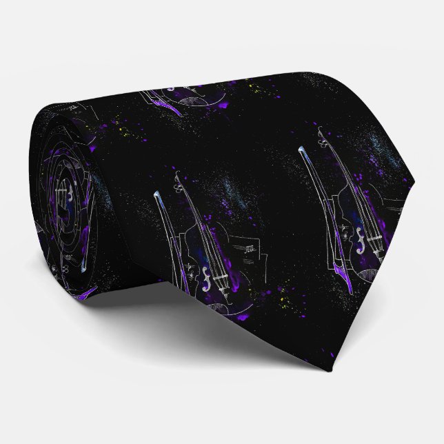 Music Notes And Double Bass Tie (Rolled)