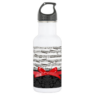 Music notes and faux red ribbon 532 ml water bottle