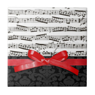 Music notes and faux red ribbon tile