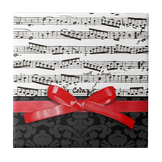 Music notes and faux red ribbon tile (Front)