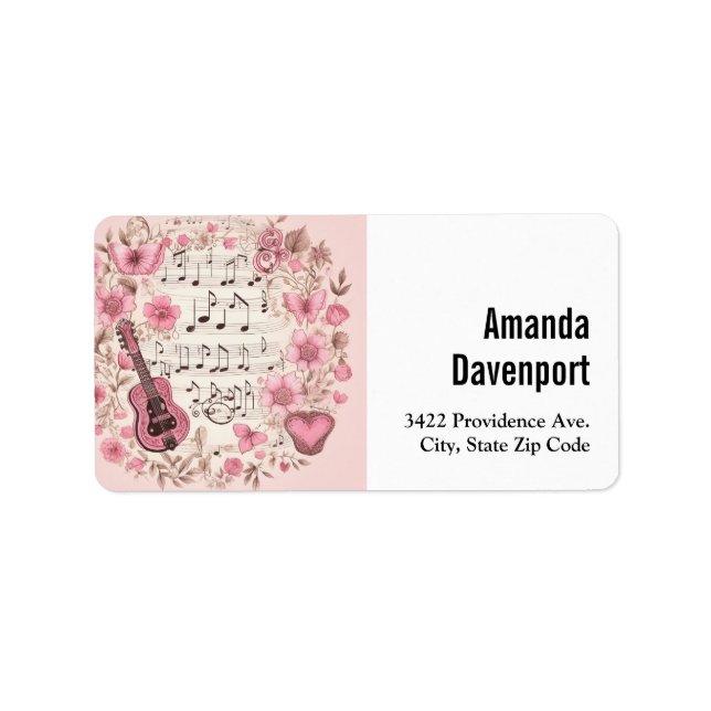 Music Notes and Flowers Elegant Address Label (Front)