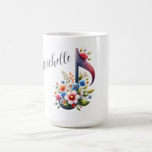 Music Notes and Flowers Personalised Coffee Mug
