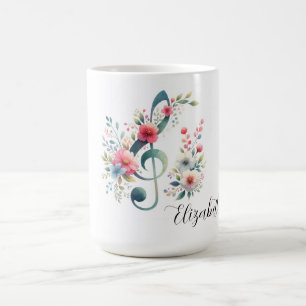 Music Notes and Flowers Personalised Coffee Mug