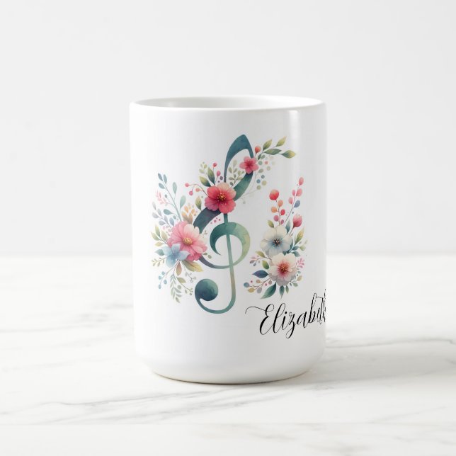 Music Notes and Flowers Personalised Coffee Mug (Center)