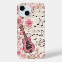 Music Notes and Flowers Retro Style