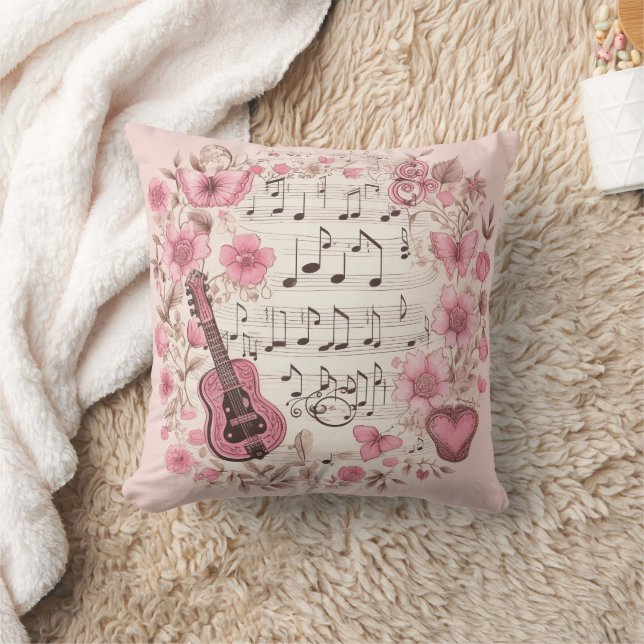 Music Notes and Flowers Retro Style Cushion (Blanket)