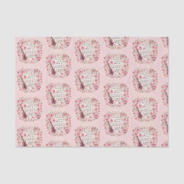 Music Notes and Flowers Retro Style Pattern Tissue Paper (Front)