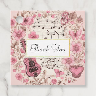 Music Notes and Flowers Retro Style Thank You Favour Tags