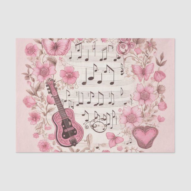 Music Notes and Flowers Retro Style Tissue Paper (Front)