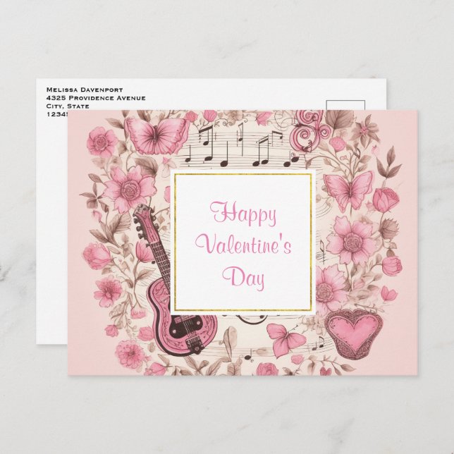 Music Notes and Flowers Retro Valentine's Day (Front/Back)