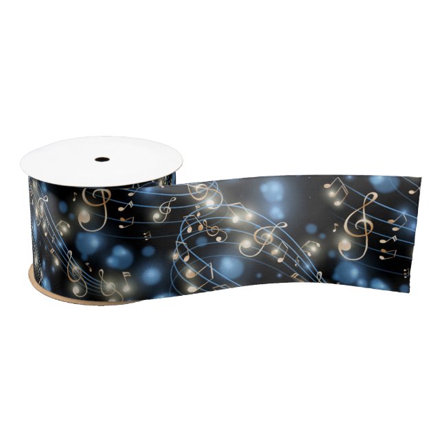 Music Notes and Holiday Party Lights Satin Ribbon (Spool)