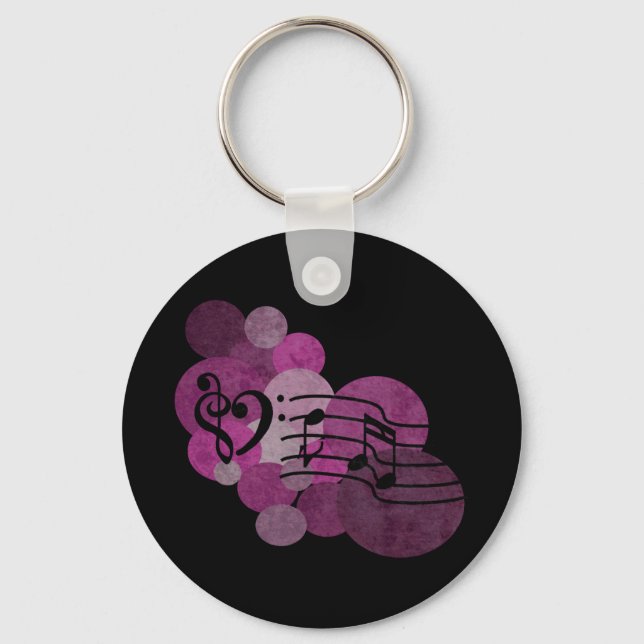 Music notes and polka dots – pink key ring (Front)
