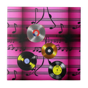 Music Notes and Records Ceramic Tile
