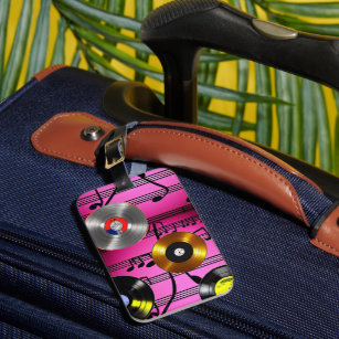 Music Notes and Records Luggage Tag