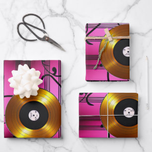 Music Notes and Records Wrapping Paper Sheet