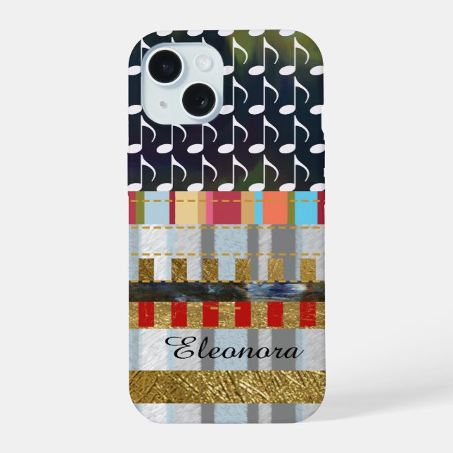 Music Notes and stripes pattern cool iPhone 15 Case (Back)