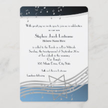 Music Notes Bar Mitzvah Silver and Blue