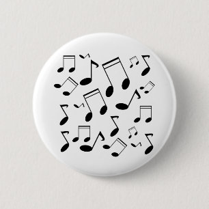 Music notes black 6 cm round badge