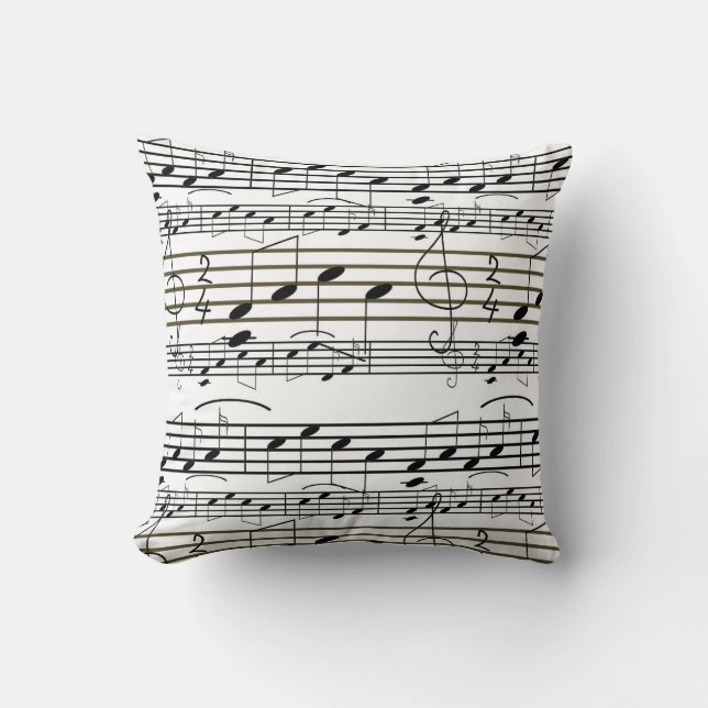 Music Notes Black and White Clef Note Sheet Music Cushion (Front)