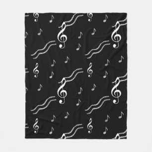 Music Notes Black and White Fleece Blanket