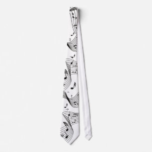 Music Notes Black and White Necktie